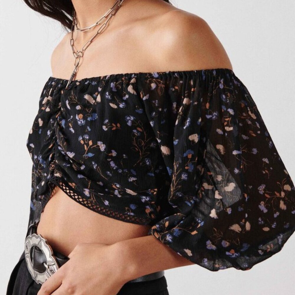 NWT Ba&sh Navy "Topaz" floral print crop top